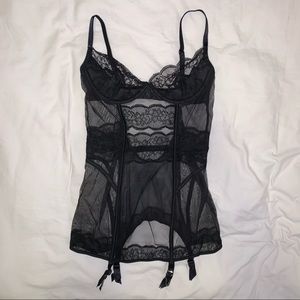 Rare Victoria Secret Black Lace Bustier w/ Garters